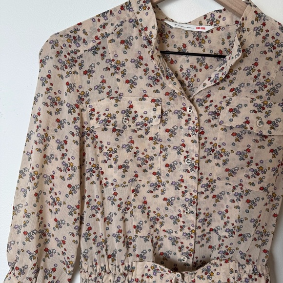 Tomas Maier Chiffon Midi Dress | Printed | Button Front | Tan | Small - Picture 7 of 10